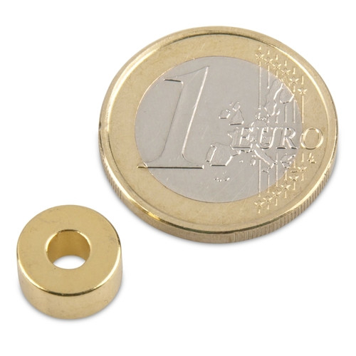 Ringmagnet Ø 10,0 x 4,0 x 5,0 mm N42 Gold - hält 2,2 kg