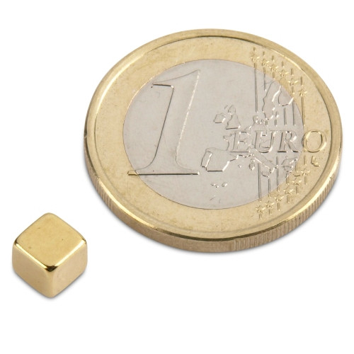 Würfelmagnet 5,0 x 5,0 x 5,0 mm N42 Gold - hält 1,5 kg
