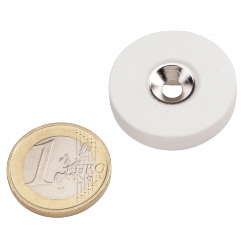 Ringmagnet Ø 28,5 mm mit Senkung gummiert weiß - hält 5,9 kg