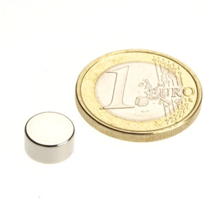 Scheibenmagnet Ø 9,0 x 5,0 mm N50 Nickel - hält 2,4 kg