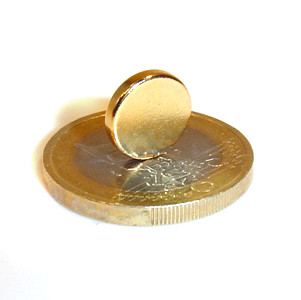 Scheibenmagnet Ø 10,0 x 2,0 mm N40 Gold - hält 1,1 kg