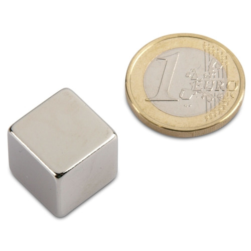 Würfelmagnet 15,0 x 15,0 x 15,0 mm N44 Nickel - hält 17 kg