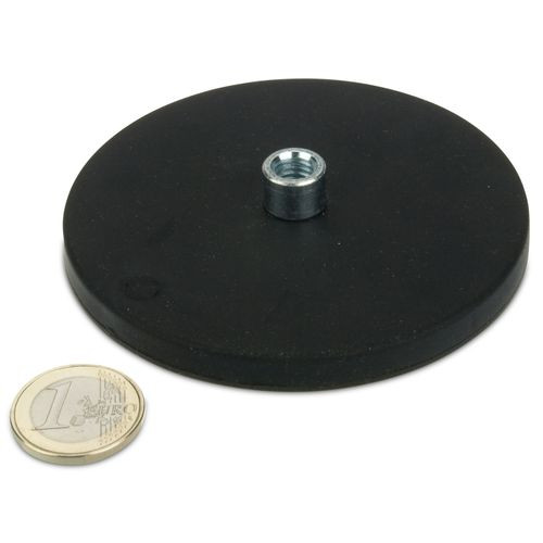 Magnetsystem Ø 88 mm gummiert mit Buchse M8 - hält 55 kg