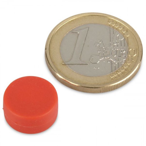 Neodym Magnet Ø 12,7 x 6,3 mm mit Kunststoffmantel - rot - 2 kg
