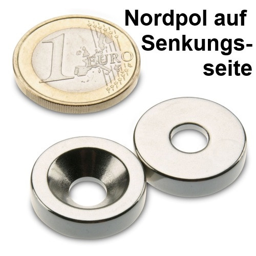 Ringmagnet Ø 20,0 x 6,4 x 5,0 mm N35H Nickel m. Senkung Nord