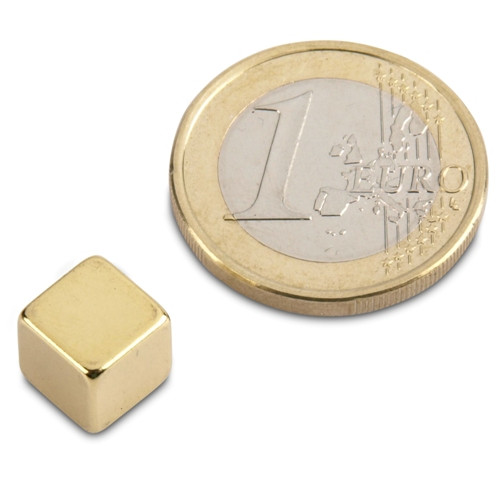 Würfelmagnet 8,0 x 8,0 x 8,0 mm N45 Gold - hält 4,5 kg