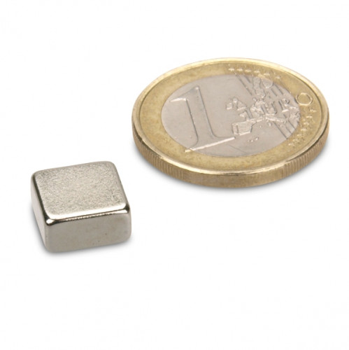 Quadermagnet 10,0 x 10,0 x 5,0 mm N42 Nickel - hält 3 kg