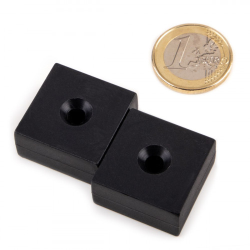 Neodym Magnet 25,4 x 25,4 x 12,7 mm Kunststoffmantel 1 Senkloch