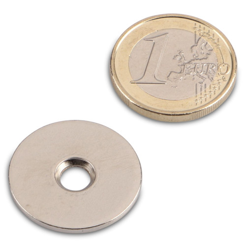 Metallscheibe Ø 23,7 mm mit Loch und Senkung Nickel