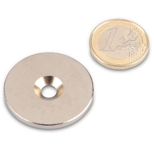 Metallscheibe Ø 34 mm mit Loch und Senkung Nickel