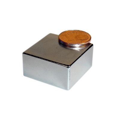 Quadermagnet 25,0 x 25,0 x 13,0 mm N40 Nickel - hält 23,5 kg