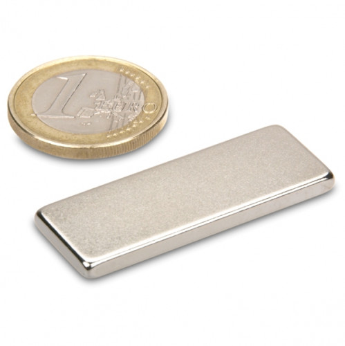 Quadermagnet 40,0 x 15,0 x 3,0 mm N40 Nickel - hält 5,5 kg
