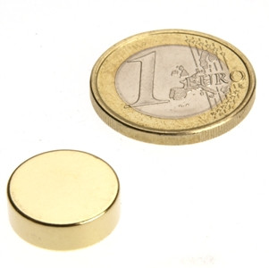 Scheibenmagnet Ø 15,0 x 5,0 mm N40 Gold - hält 4,8 kg