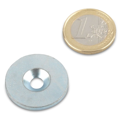 Metallscheibe Ø 27 mm mit Loch und Senkung Nickel