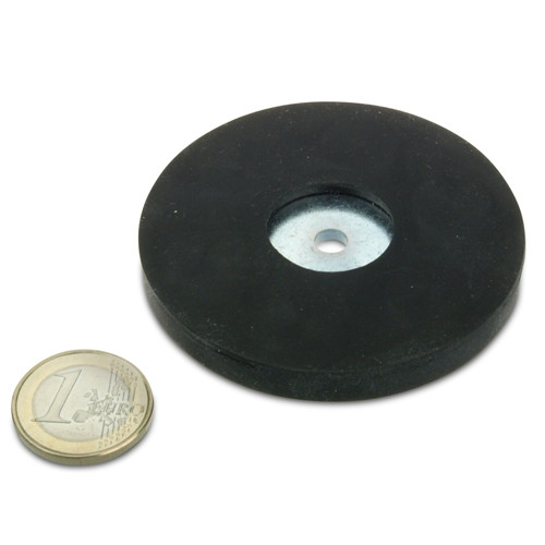 Magnetsystem Ø 66 mm gummiert mit Bohrung Ø 5,5 - hält 25 kg