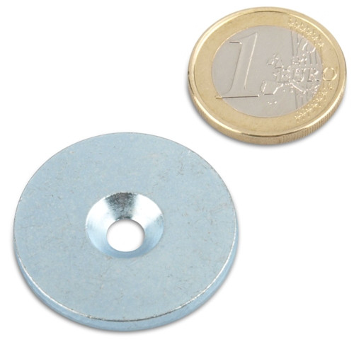 Metallscheibe Ø 30 mm mit Loch und Senkung Nickel