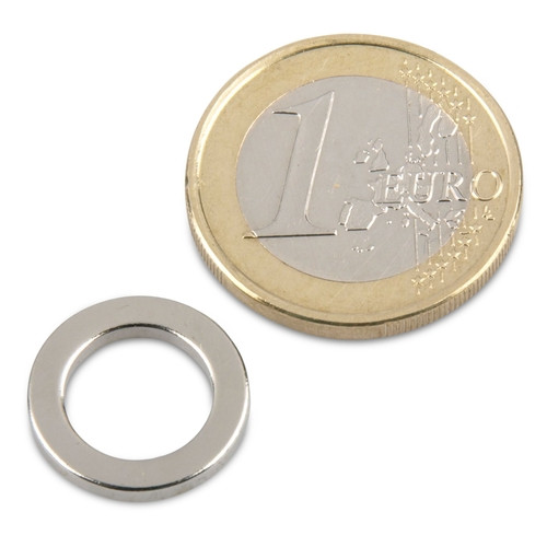 Ringmagnet Ø 15,0 x 10,0 x 2,0 mm N40 Nickel - hält 800 g