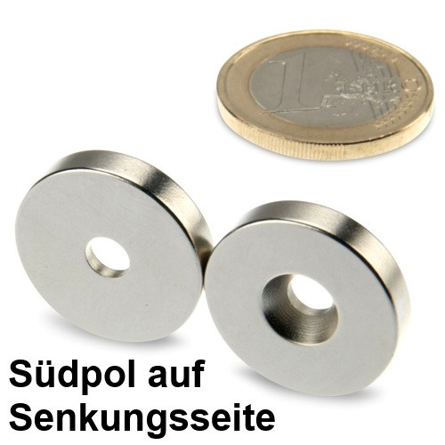 Ringmagnet Ø 20,0 x 4,5 x 4,0 mm N42 Nickel mit Senkung Süd