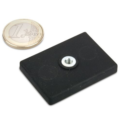 Magnet-System Neodym 43x31x6 mm gummiert mit 1x Innengewinde M4 hält 10kg 