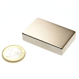 Quadermagnet 46,0 x 30,0 x 10,0 mm N40 Nickel - hält 28 kg