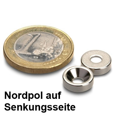 Ringmagnet Ø 10,0 x 3,4 x 3,0 mm N42 Nickel mit Senkung Nord