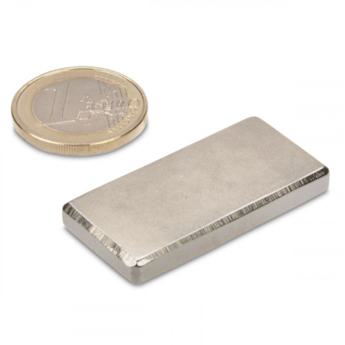Quadermagnet 40,0 x 20,0 x 5,0 mm N42 Nickel - hält 8,8 kg