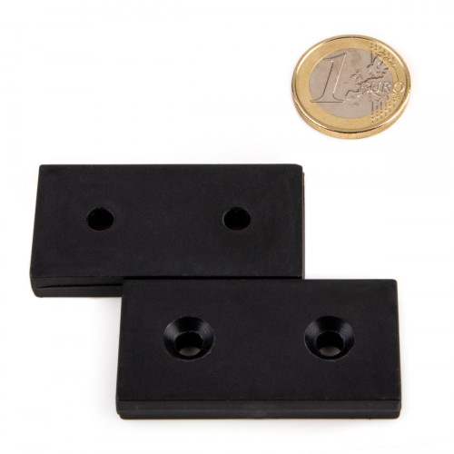 Neodym Magnet 50,8 x 25,4 x 8,0 mm Kunststoffmantel 2 Senklöcher