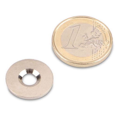 Metallscheibe Ø 18 mm mit Loch und Senkung Nickel