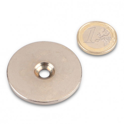 Metallscheibe Ø 42 mm mit Loch und Senkung Nickel
