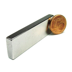Quadermagnet 50,0 x 15,0 x 5,0 mm N40 Nickel - hält 10,8 kg