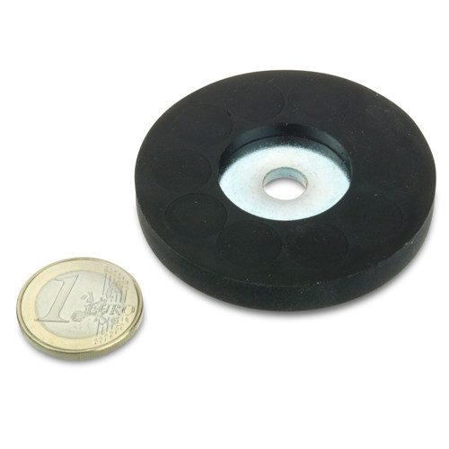 Magnetsystem Ø 57 mm gummiert mit Bohrung Ø 8 - hält 20 kg