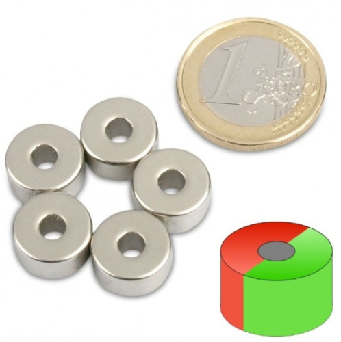 Ringmagnet Ø 12,0 x 4,0 x 6,0 mm N50 Nickel - diametral