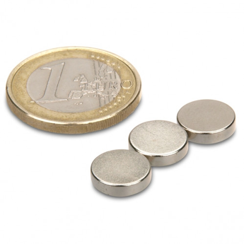 Scheibenmagnet Ø 10,0 x 2,5 mm N45 Nickel - hält 1,4 kg