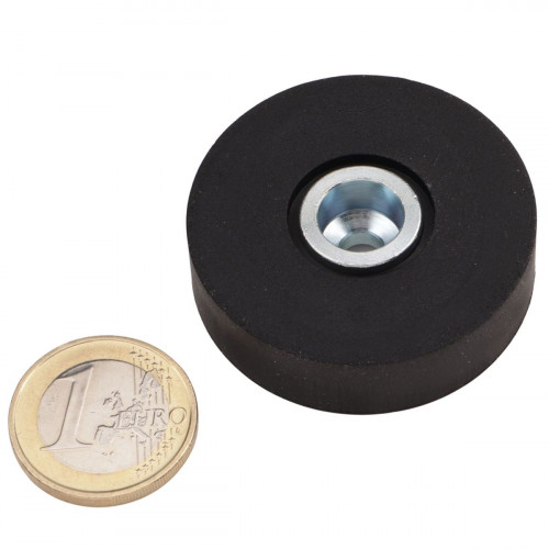 Magnetsystem Ø 43x12,5 mm gummiert Senkung schwarz Neodym, 26 kg