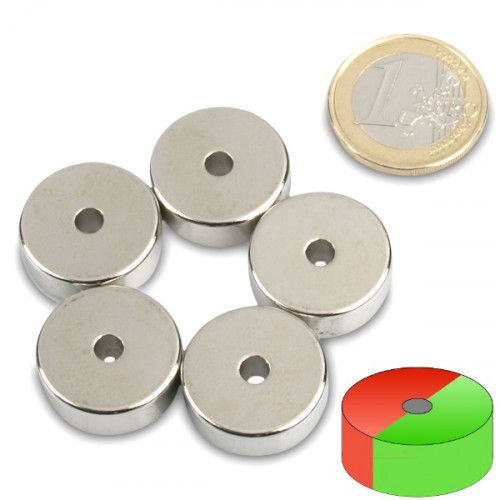 Ringmagnet Ø 20,0 x 4,0 x 7,0 mm N35 Nickel - diametral