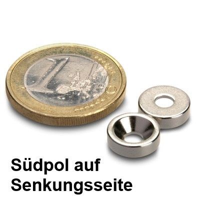 Ringmagnet Ø 10,0 x 3,4 x 3,0 mm N42 Nickel mit Senkung Süd