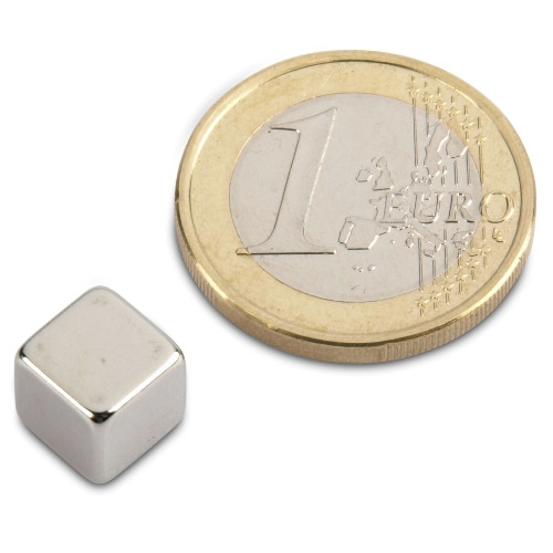 Würfelmagnet 8,0 x 8,0 x 8,0 mm N40 Nickel - hält 4 kg