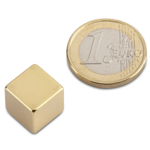 Würfelmagnet 12,0 x 12,0 x 12,0 mm N48 Gold - hält 11 kg