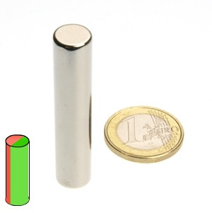 Stabmagnet Ø 10,0 x 50,0 mm N52 Nickel - diametral