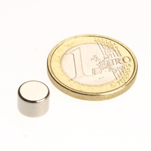 Scheibenmagnet Ø 8,0 x 6,0 mm N35 Nickel - hält 2,2 kg