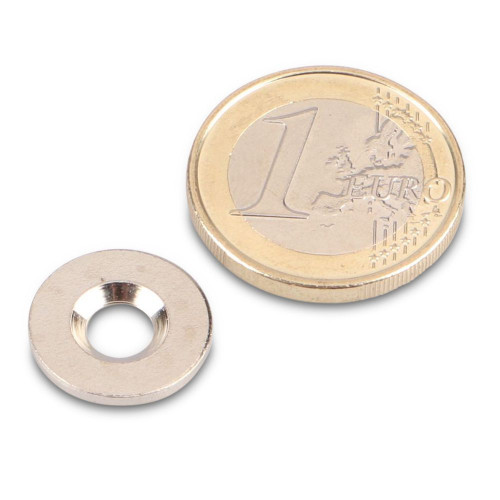 Metallscheibe Ø 15 mm mit Loch und Senkung Nickel