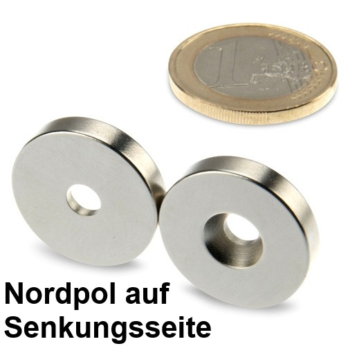 Ringmagnet Ø 20,0 x 4,5 x 4,0 mm N42 Nickel mit Senkung Nord