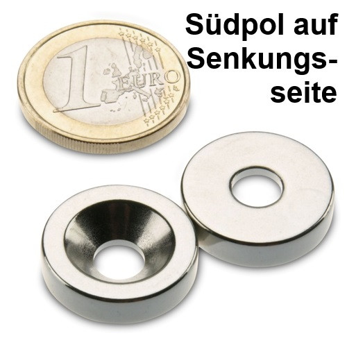 Ringmagnet Ø 20,0 x 6,4 x 5,0 mm N35H Nickel m. Senkung Süd
